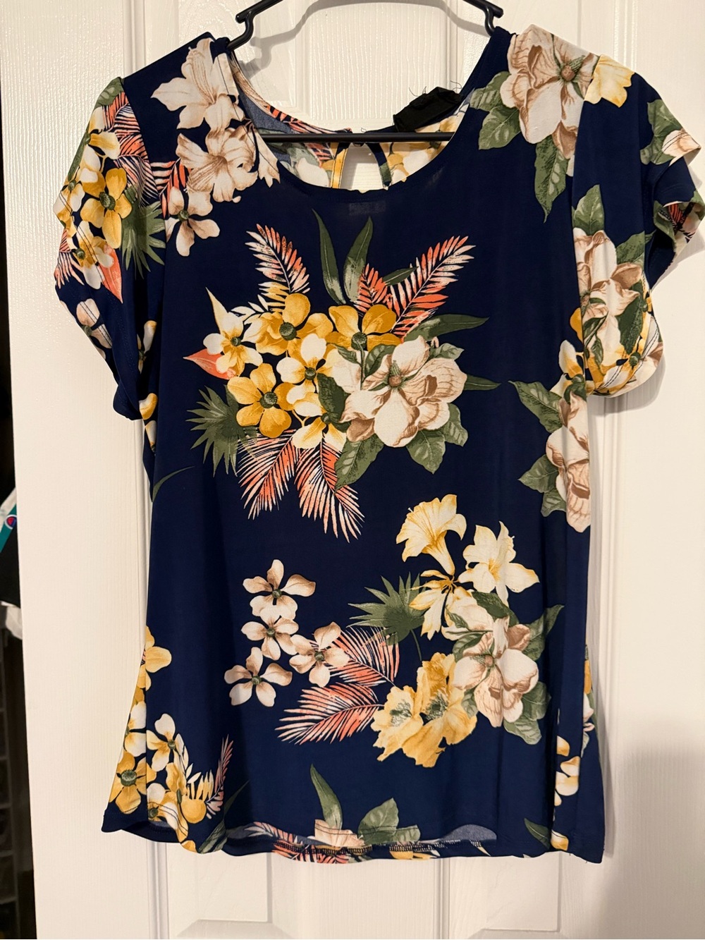 Sweet Wanderer Navy Tropical Floral Short Sleeve Top